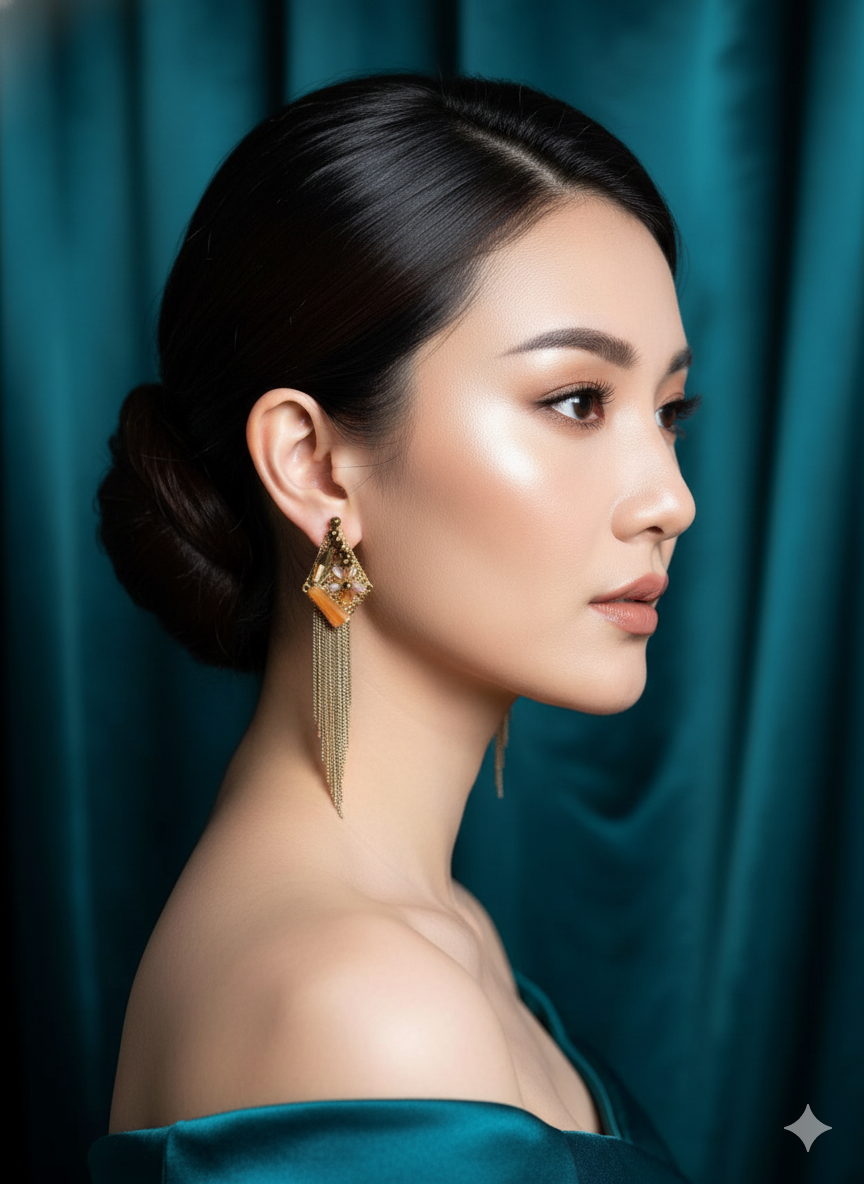 Elegant Gold Geometric Tassel Earrings