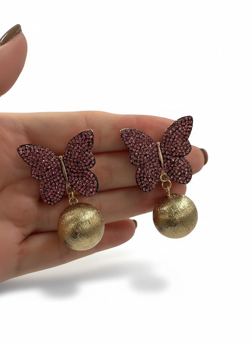 Butterfly Gold Sphere Drop Earrings