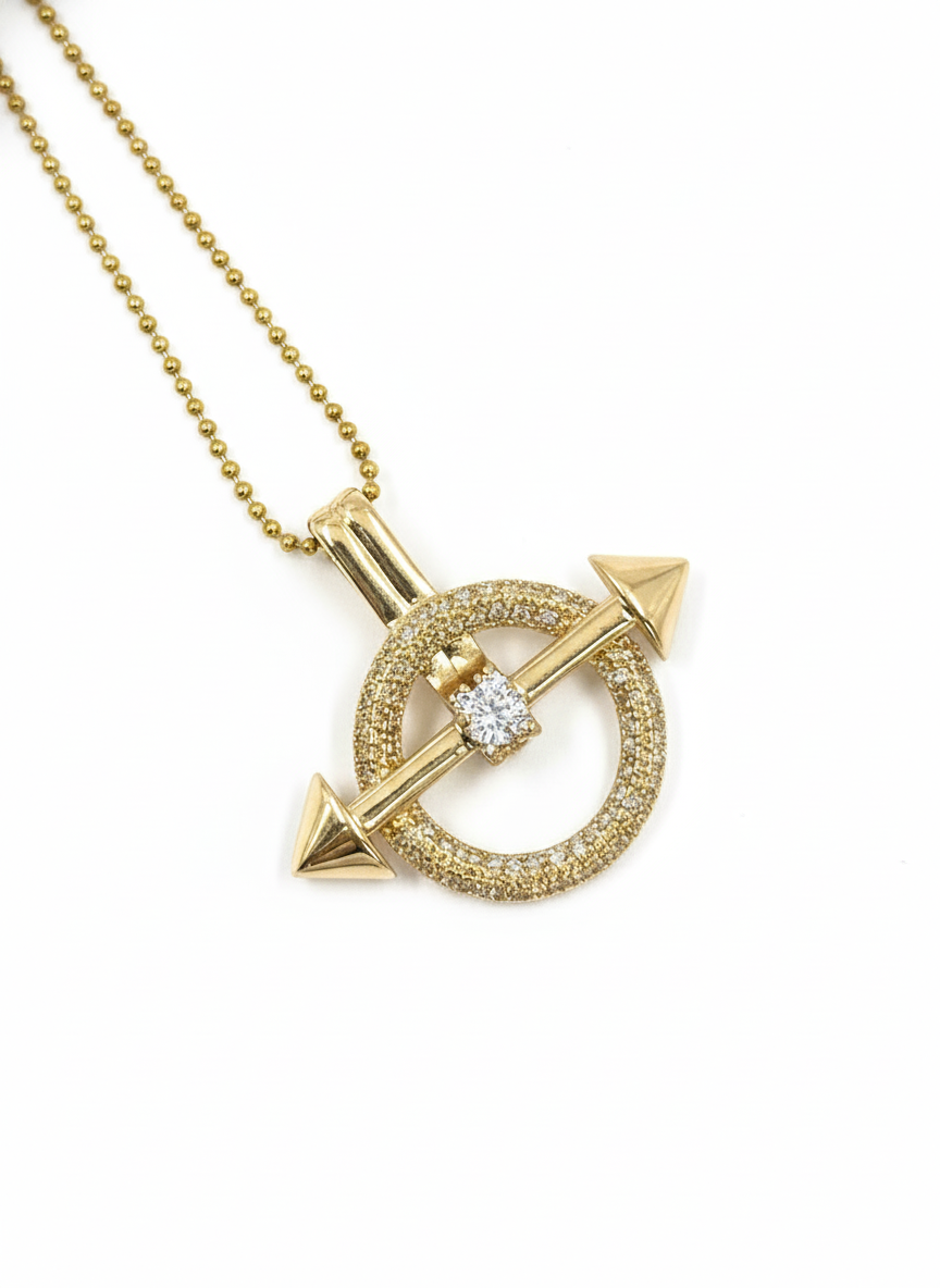 Gold Circle & Arrow Necklace – Stainless Steel with Crystals | MODA Accessories