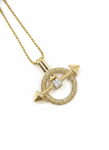 Gold Circle & Arrow Necklace – Stainless Steel with Crystals | MODA Accessories