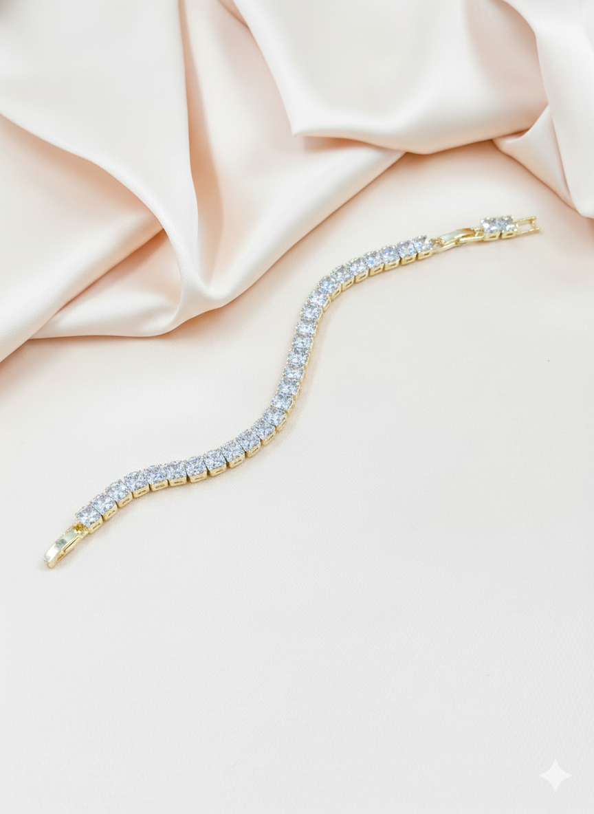 Gold Round-Cut Cubic Zirconia Tennis Bracelet – Timeless Luxury