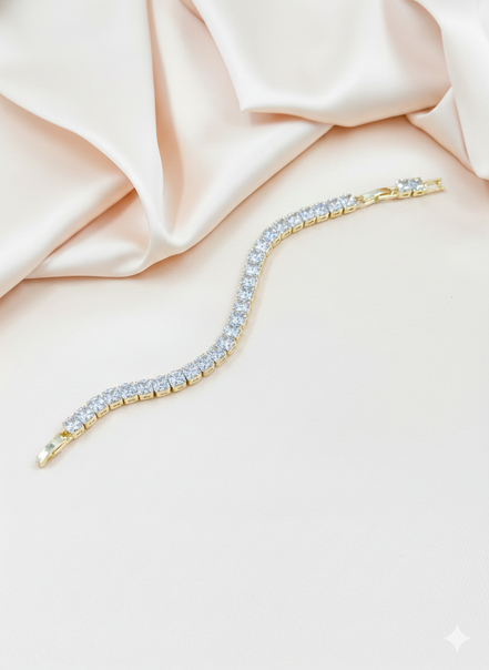 Gold Round-Cut Cubic Zirconia Tennis Bracelet – Timeless Luxury