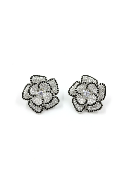 Black & Silver Flower Stud Earrings – MODA Accessories
