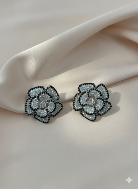 Black & Silver Flower Stud Earrings – MODA Accessories