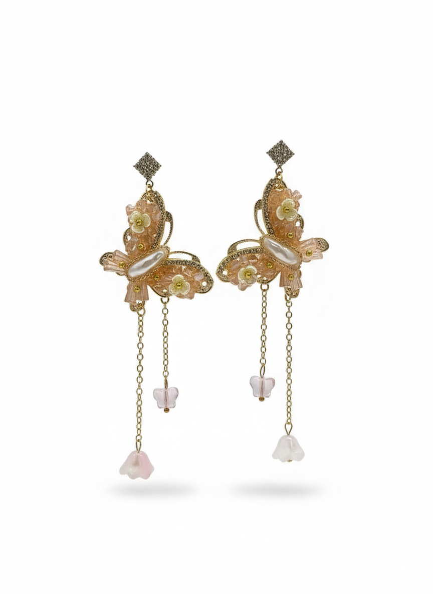 Butterfly Pearl & Crystal Drop Earrings