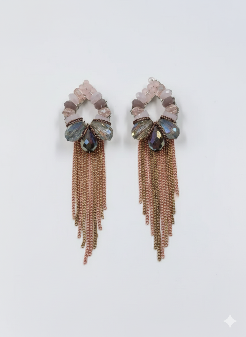 Iridescent Teardrop Blush Tassel Earrings