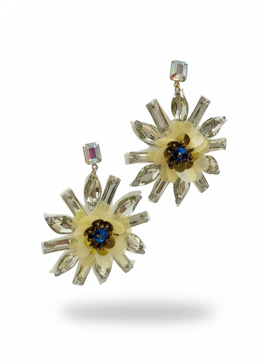 Golden Crystal Blossom Statement Earrings