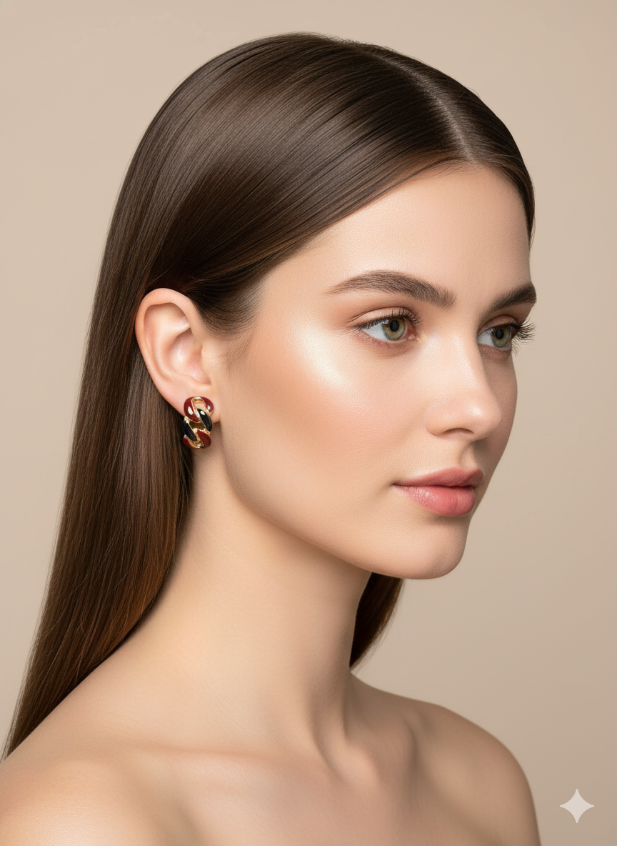 Twisted Gold & Enamel Mini Hoop Earrings – Elegant Statement Design