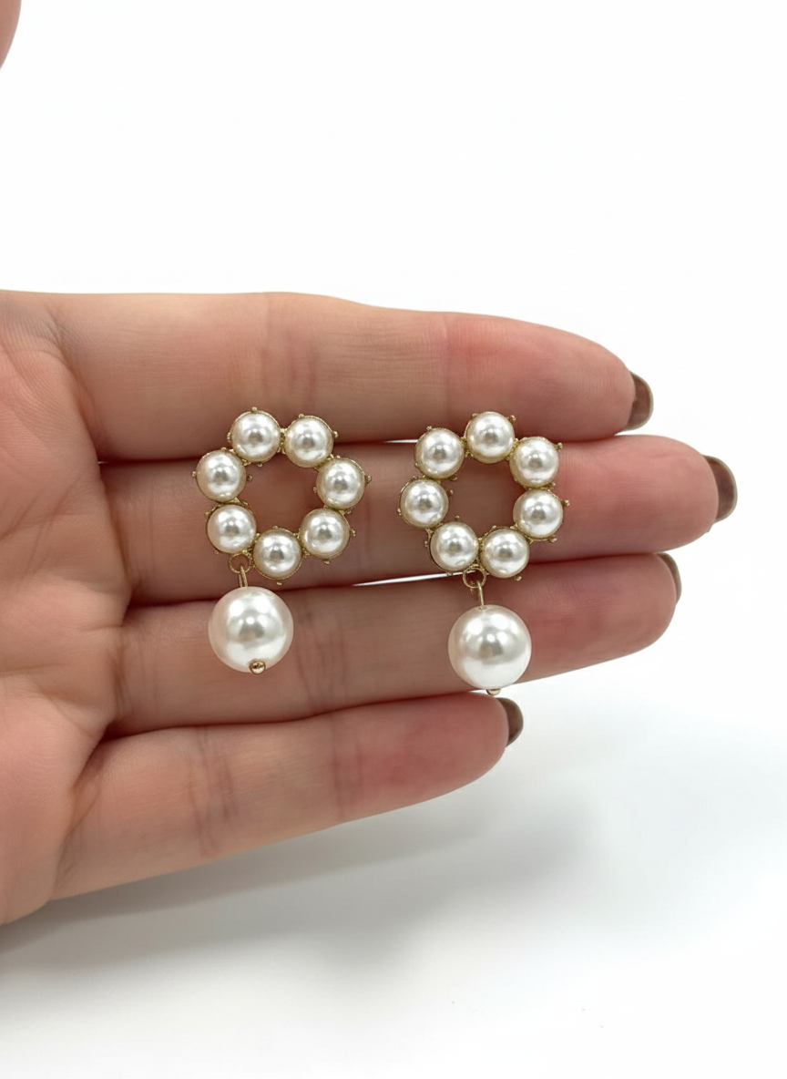 Classic Pearl Hoop Drop Earrings