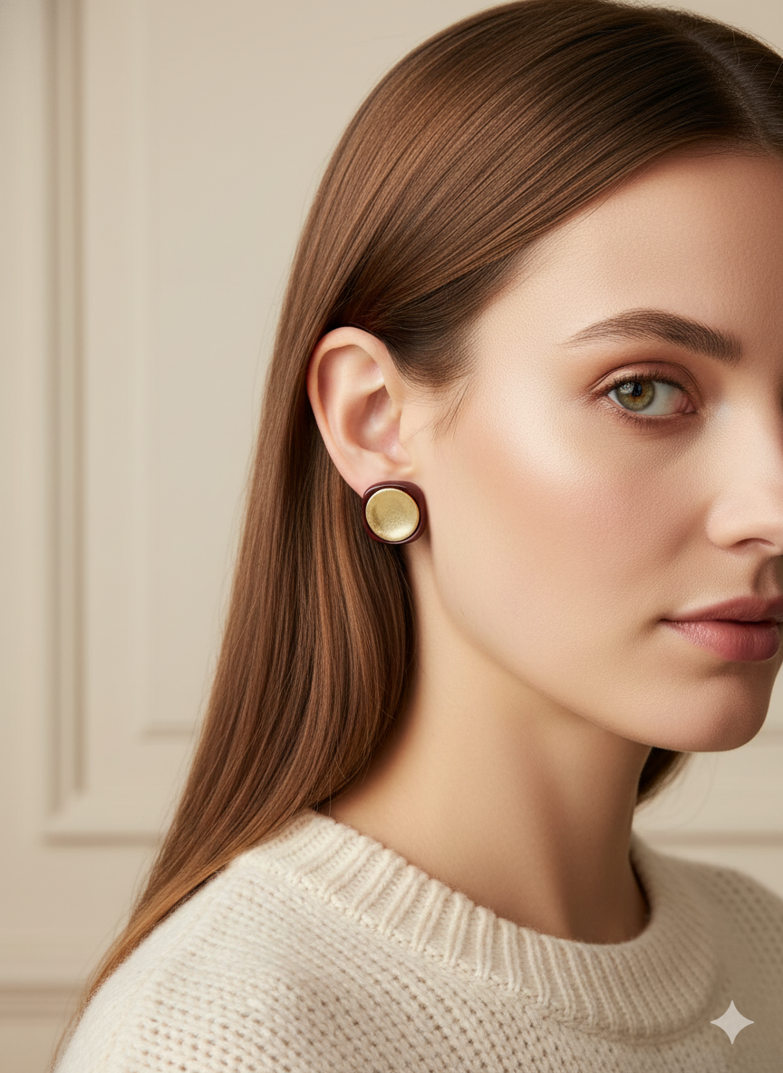 Modern Metallic Round Stud Earrings