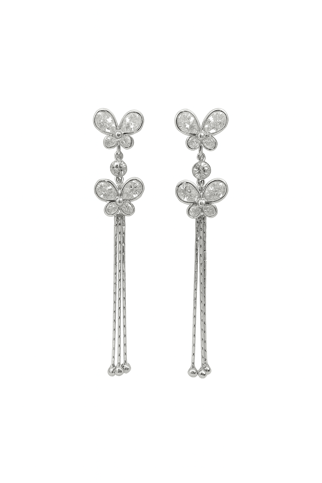 Silver-Tone Butterfly Drop Earrings with Chain Tassels - MODA ACCESSORIES
