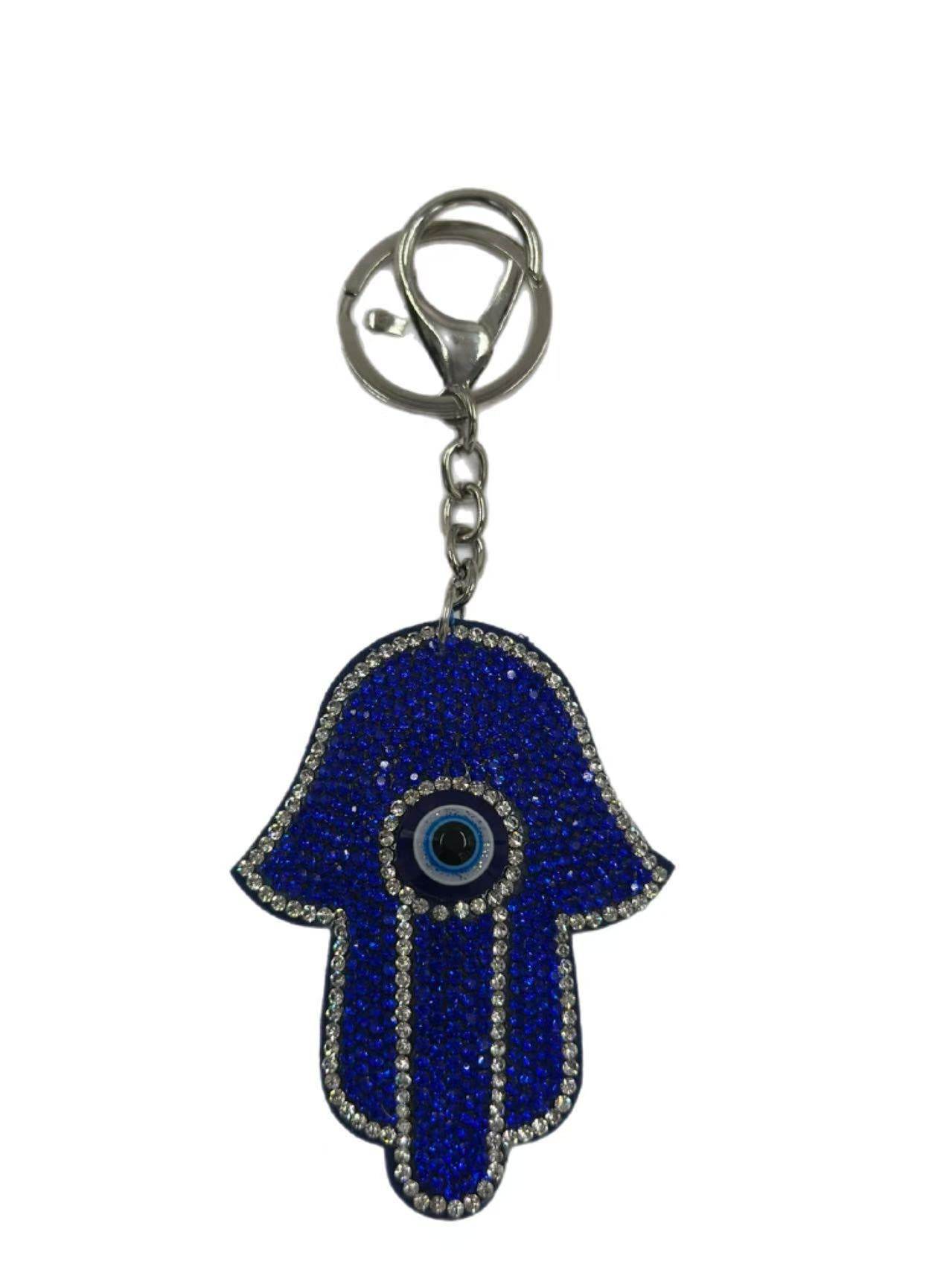Crystal Hamsa Hand Keychain – Sparkling Blue Rhinestone Evil Eye Protection Charm & Key Ring - MODA ACCESSORIES