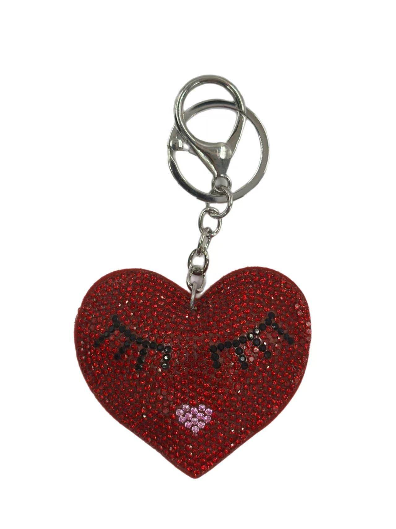 Red Rhinestone Heart Keychain with Lash Design - MODA ACCESSORIES
