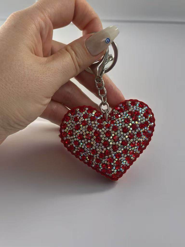 Sparkling Red Heart Rhinestone Keychain - MODA ACCESSORIES