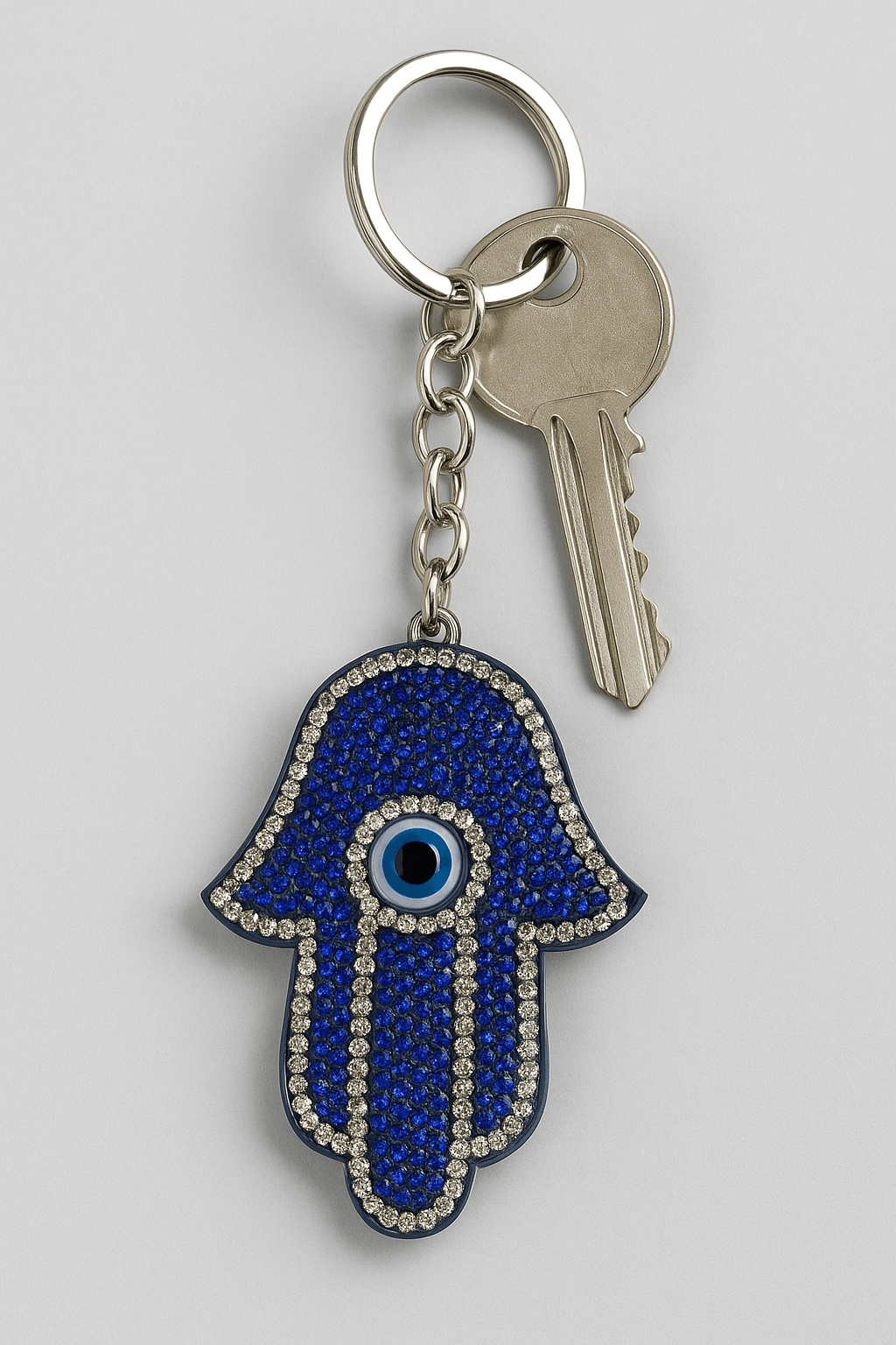Crystal Hamsa Hand Keychain – Sparkling Blue Rhinestone Evil Eye Protection Charm & Key Ring - MODA ACCESSORIES