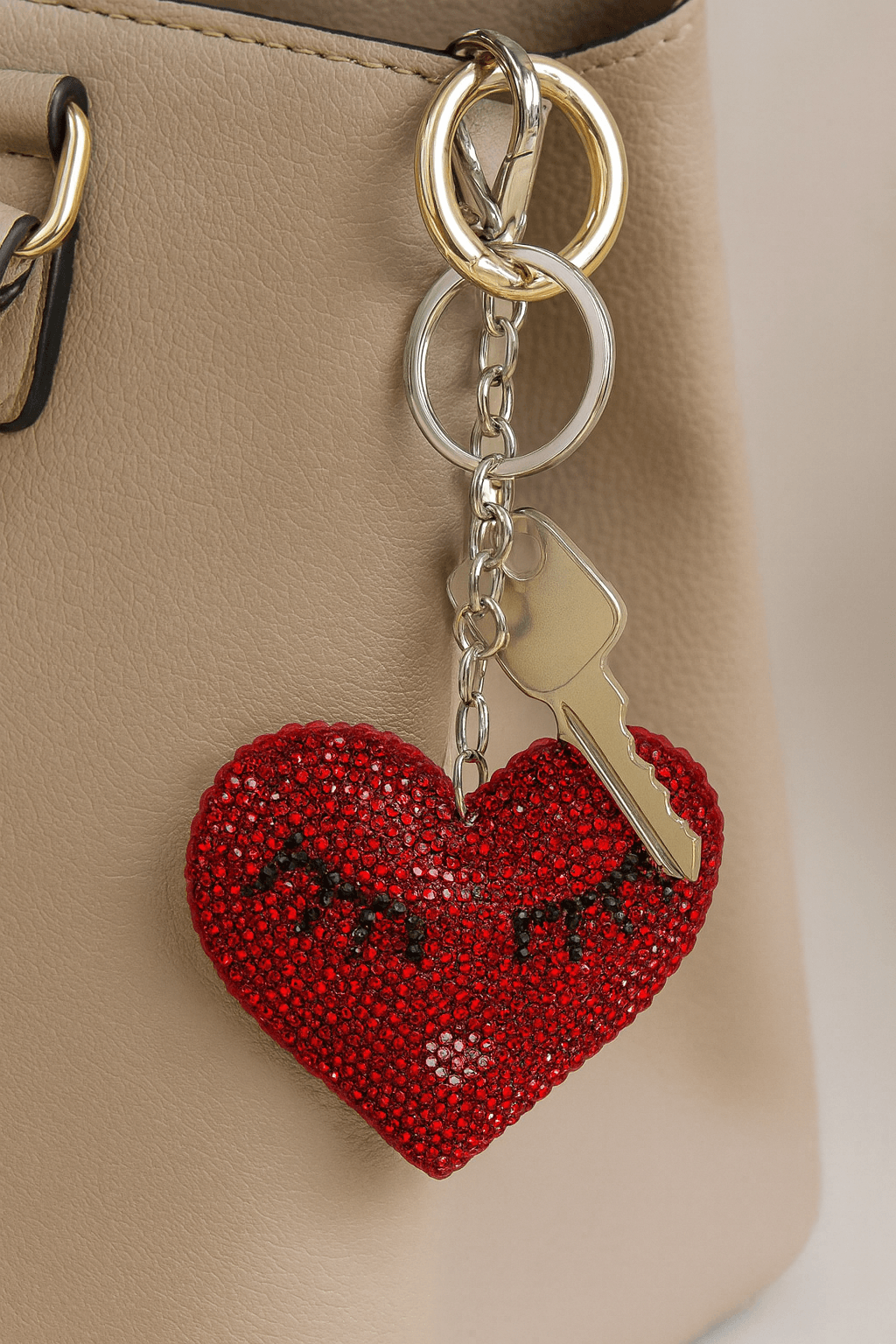 Red Rhinestone Heart Keychain with Lash Design - MODA ACCESSORIES