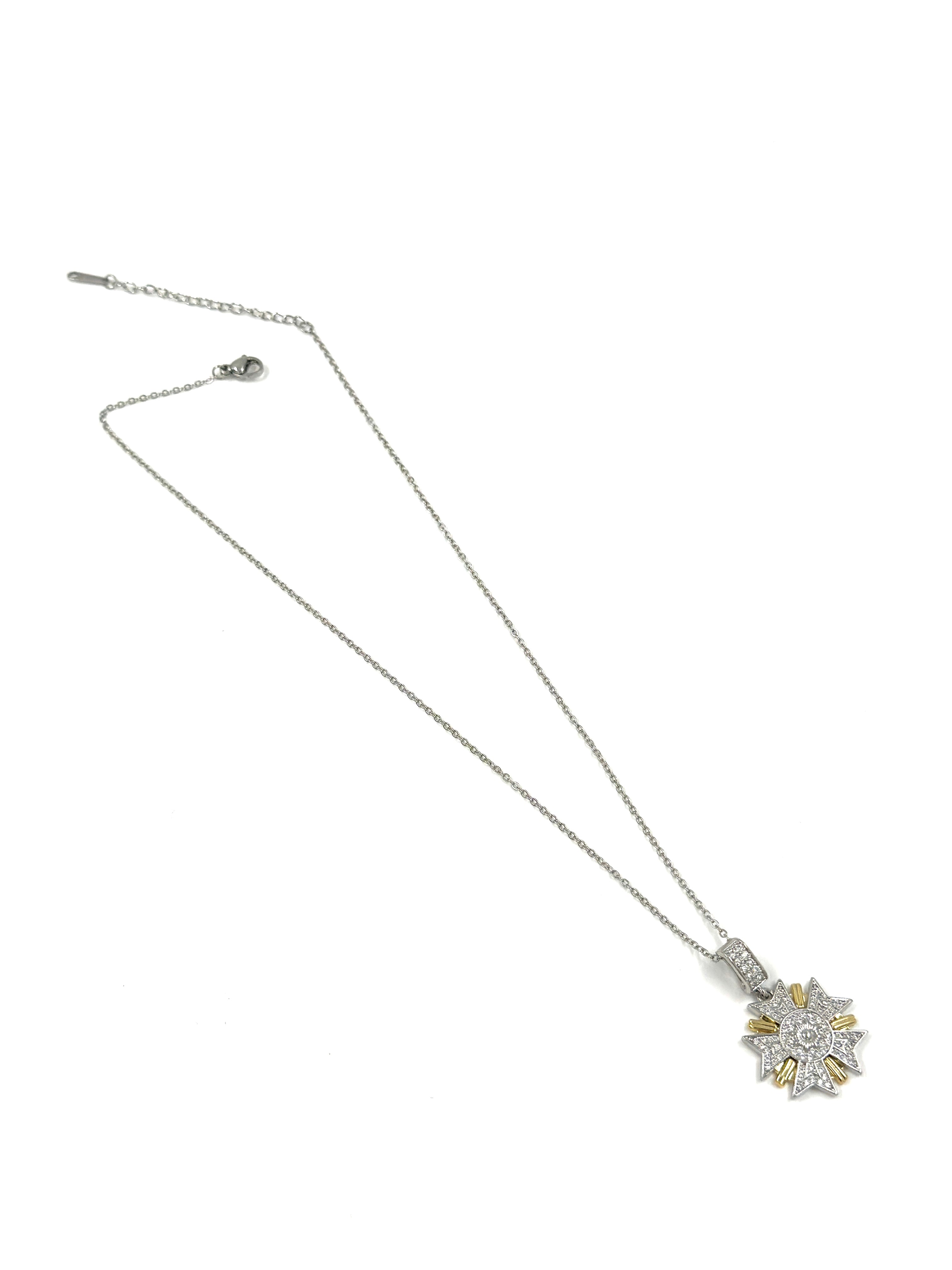 Silver & Gold Radiant Star Necklace – Stainless Steel with Crystals | MODA Accessories