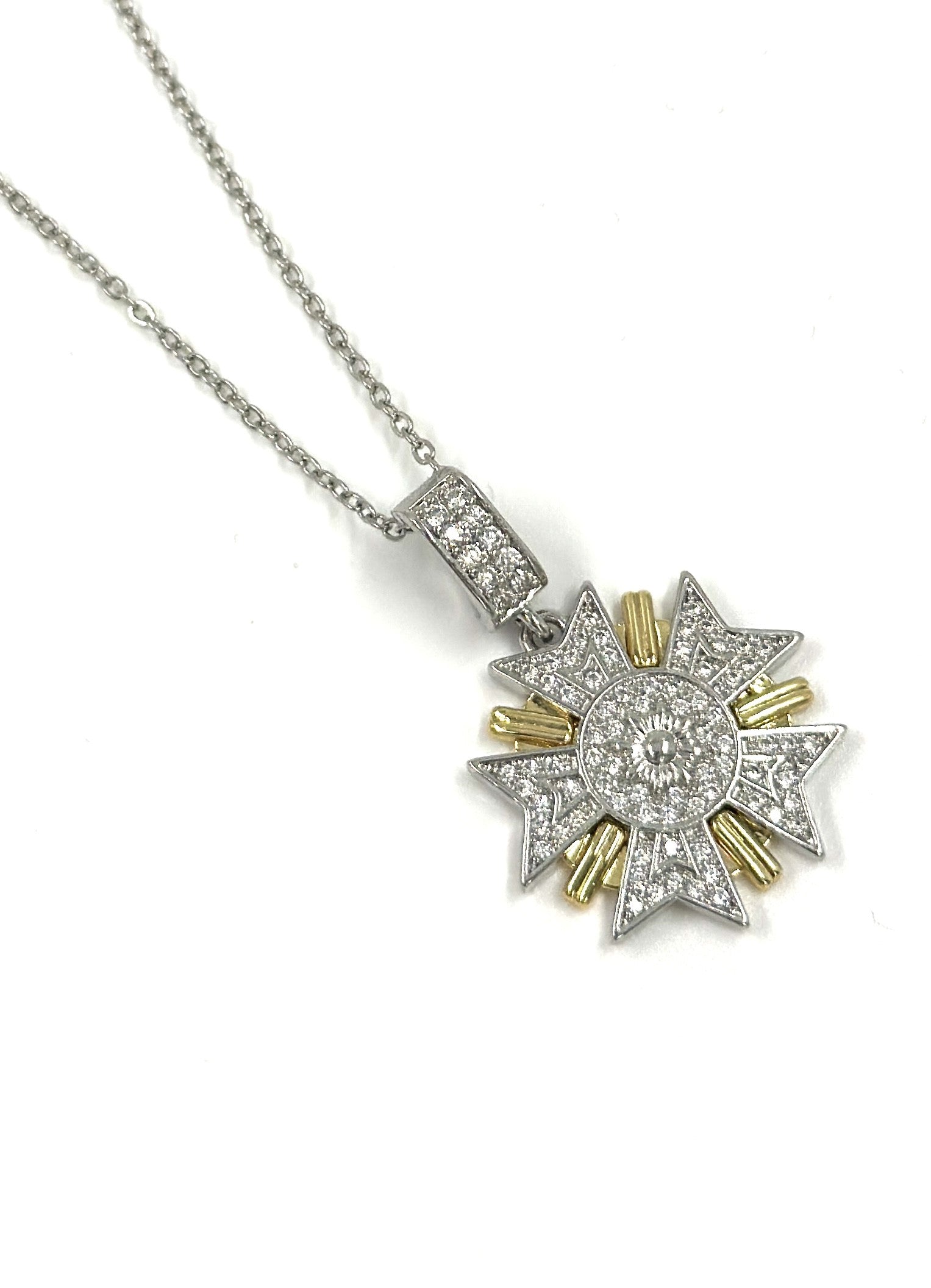 Silver & Gold Radiant Star Necklace – Stainless Steel with Crystals | MODA Accessories