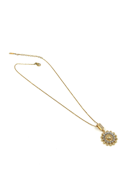 Golden Daisy Crystal Necklace – Stainless Steel | MODA Accessories