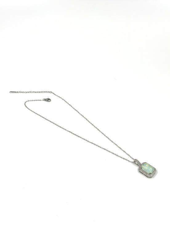 Opal Effect Rectangle Pendant Necklace – MODA Accessories