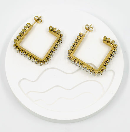 Gold Square Hoop Diamond Earrings – MODA Accessories