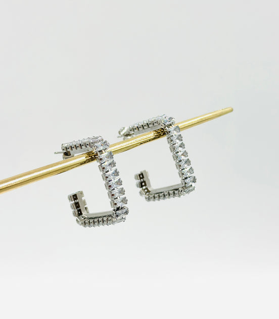 Silver Square Hoop Diamond Earrings – MODA Accessories