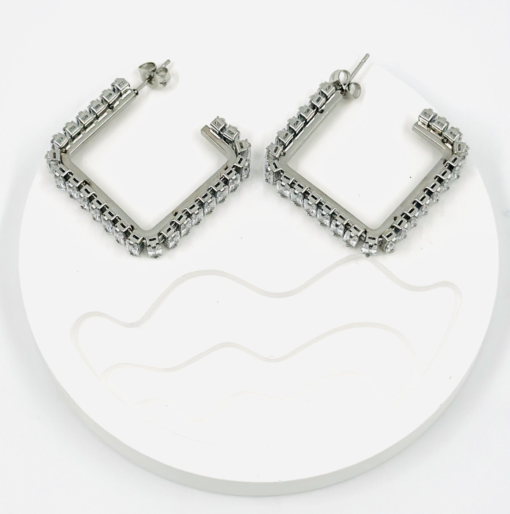 Silver Square Hoop Diamond Earrings – MODA Accessories