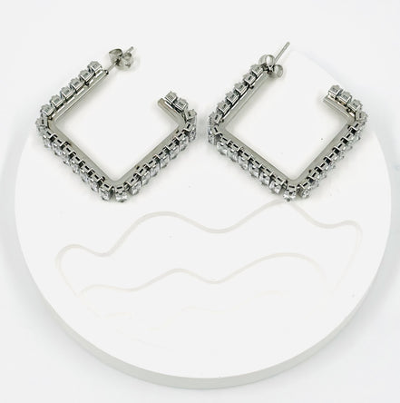 Silver Square Hoop Diamond Earrings – MODA Accessories