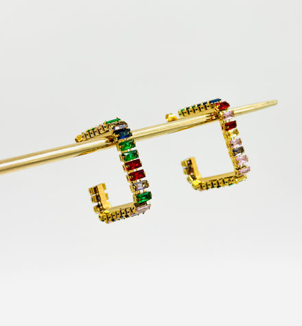 Gold Multicolor Square Hoop Earrings – MODA Accessories