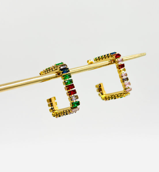 Gold Multicolor Square Hoop Earrings – MODA Accessories