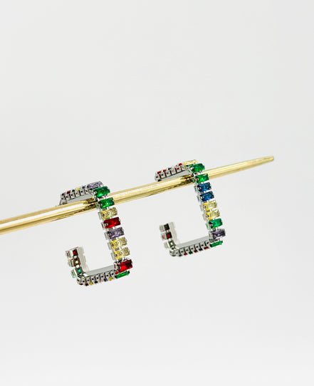 Silver Multicolor Square Hoop Earrings – MODA Accessories