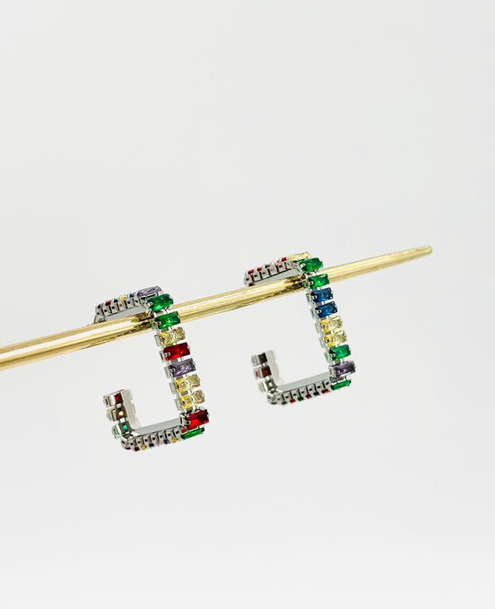 Silver Multicolor Square Hoop Earrings – MODA Accessories