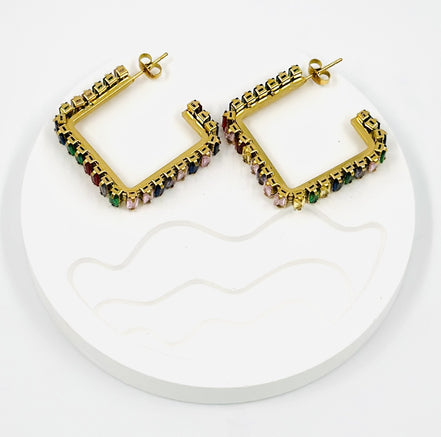Gold Multicolor Square Hoop Earrings – MODA Accessories