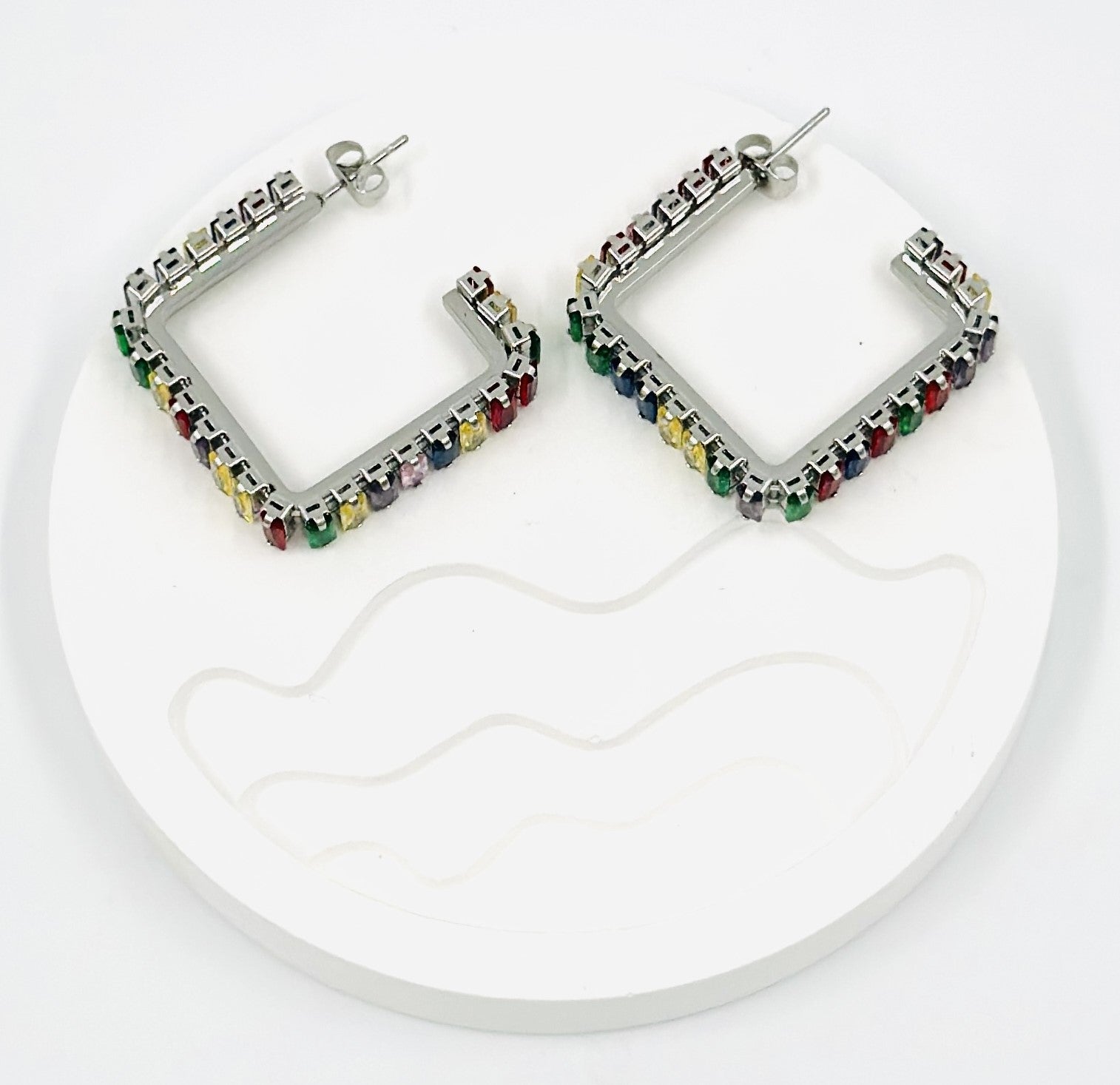 Silver Multicolor Square Hoop Earrings – MODA Accessories