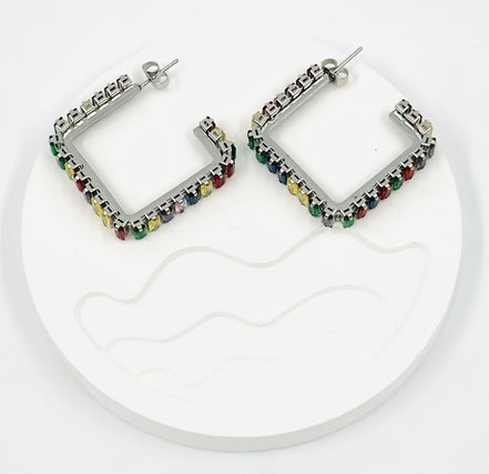 Silver Multicolor Square Hoop Earrings – MODA Accessories