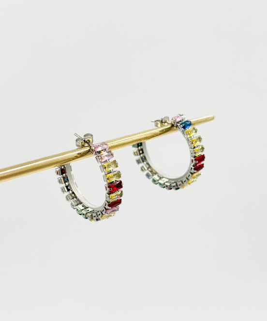 Silver Multicolor Half Hoop Earrings – MODA Accessories