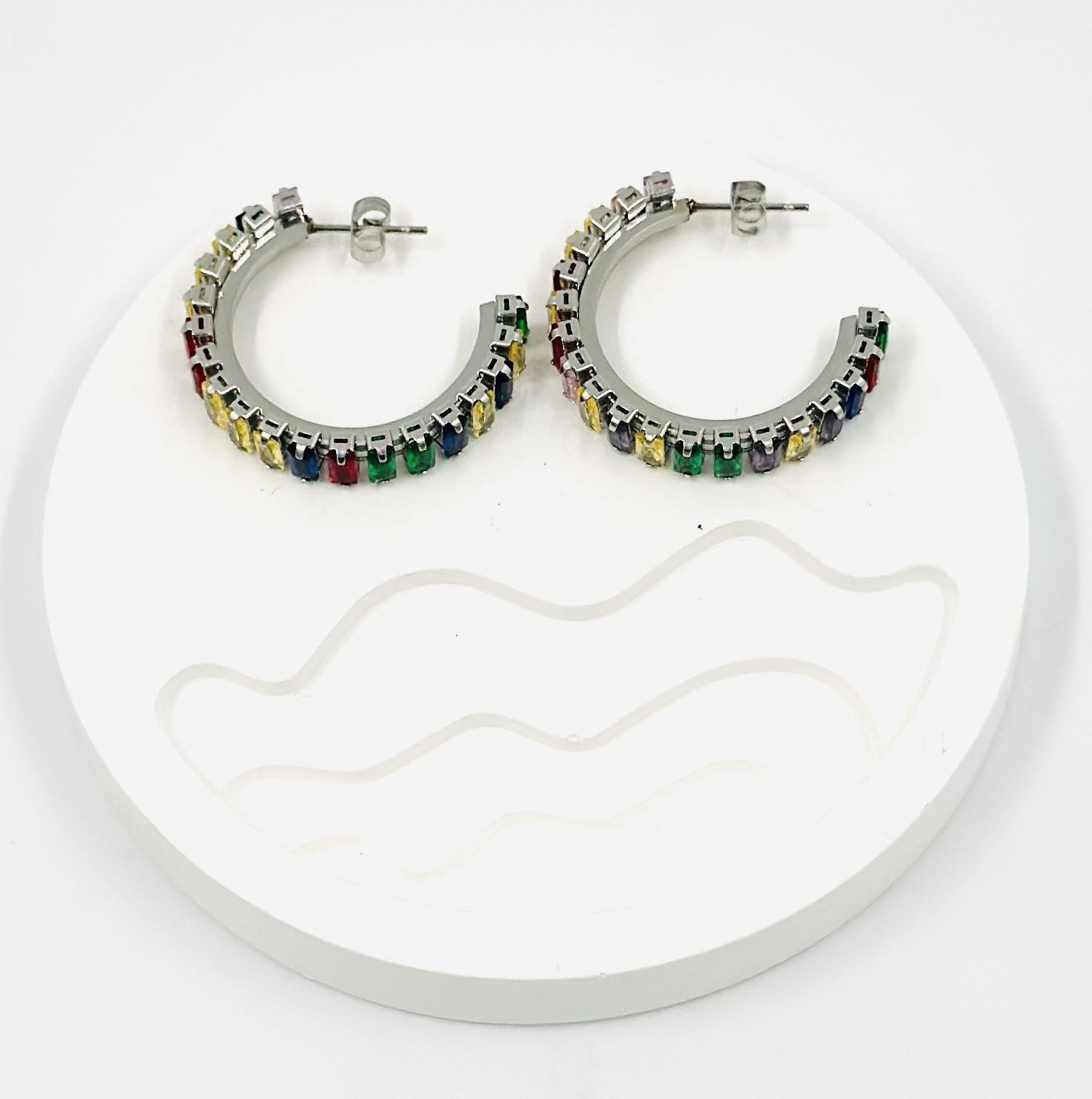 Silver Multicolor Half Hoop Earrings – MODA Accessories