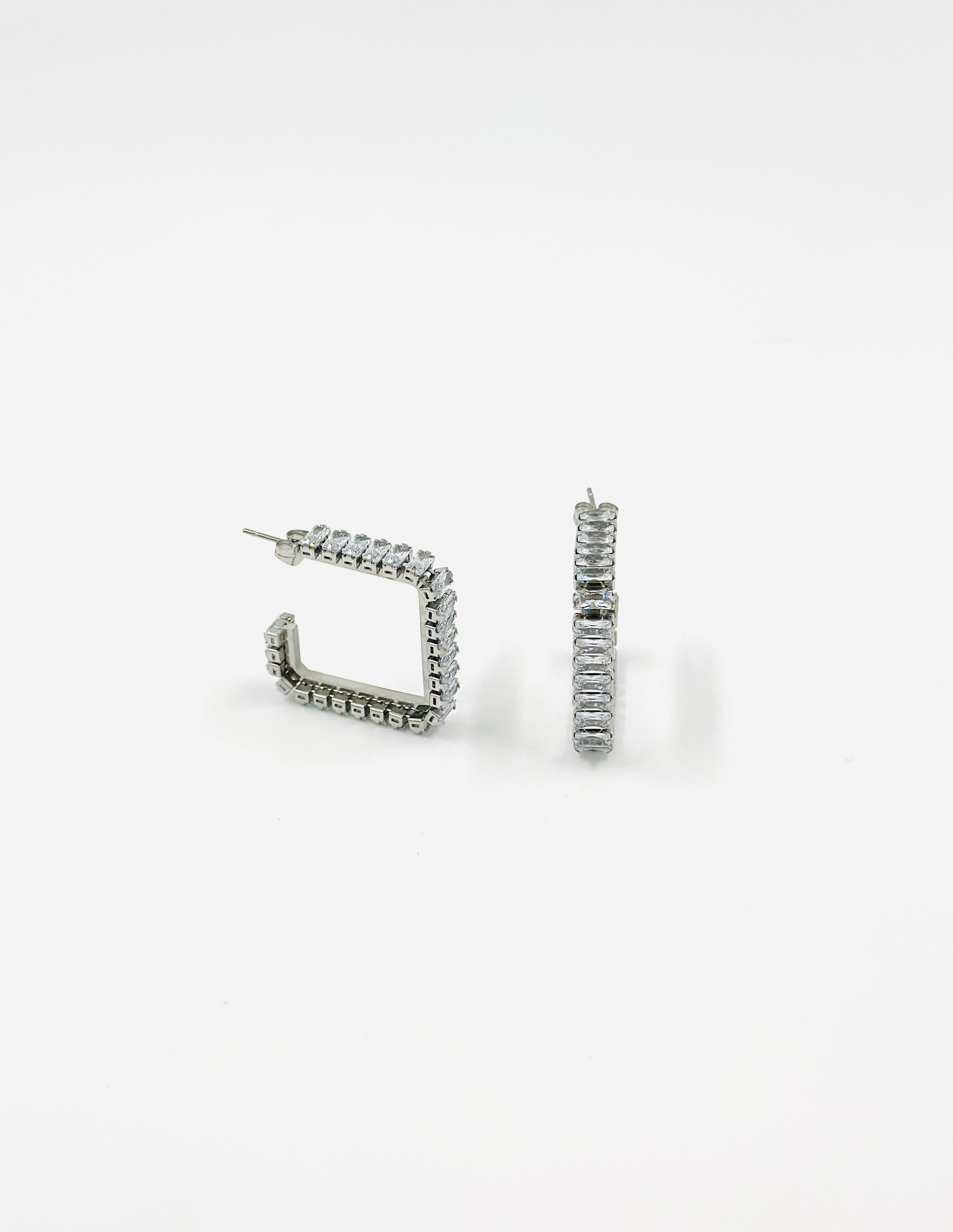 Silver Square Hoop Diamond Earrings – MODA Accessories