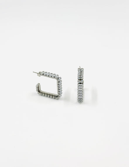 Silver Square Hoop Diamond Earrings – MODA Accessories