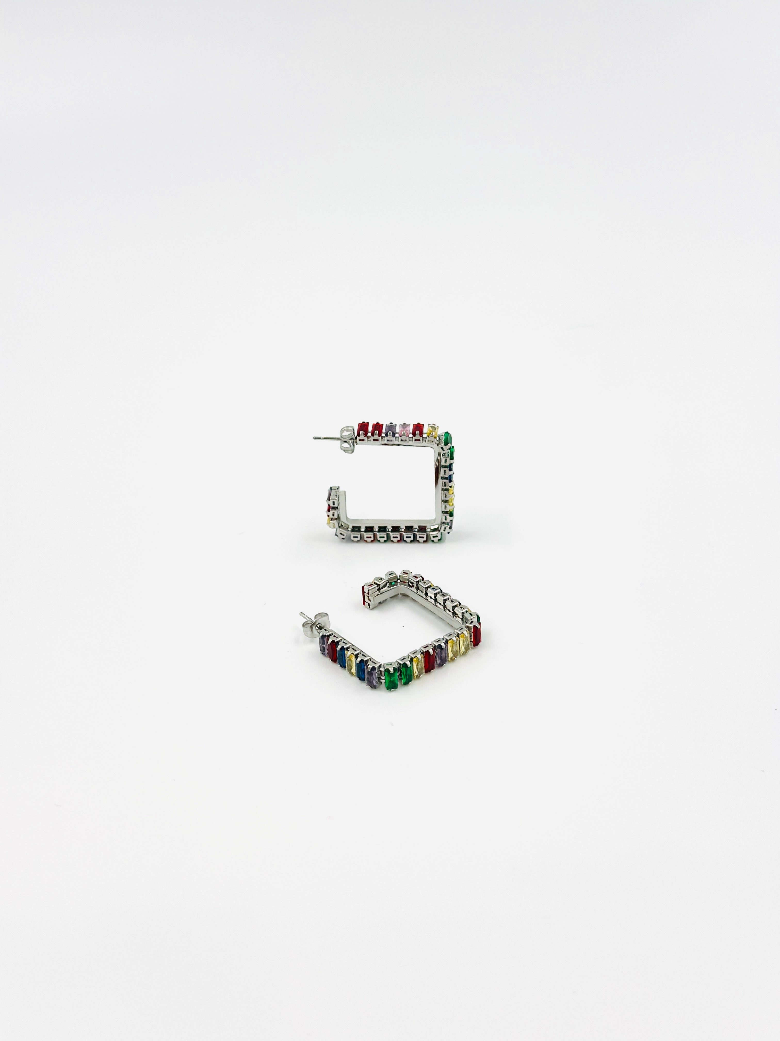 Silver Multicolor Square Hoop Earrings – MODA Accessories