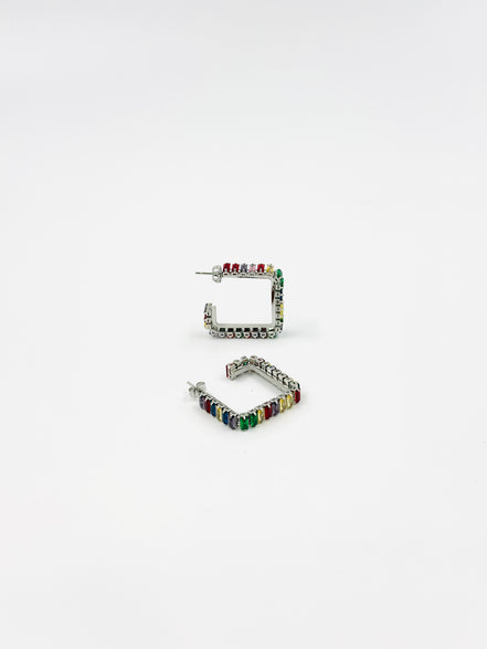 Silver Multicolor Square Hoop Earrings – MODA Accessories
