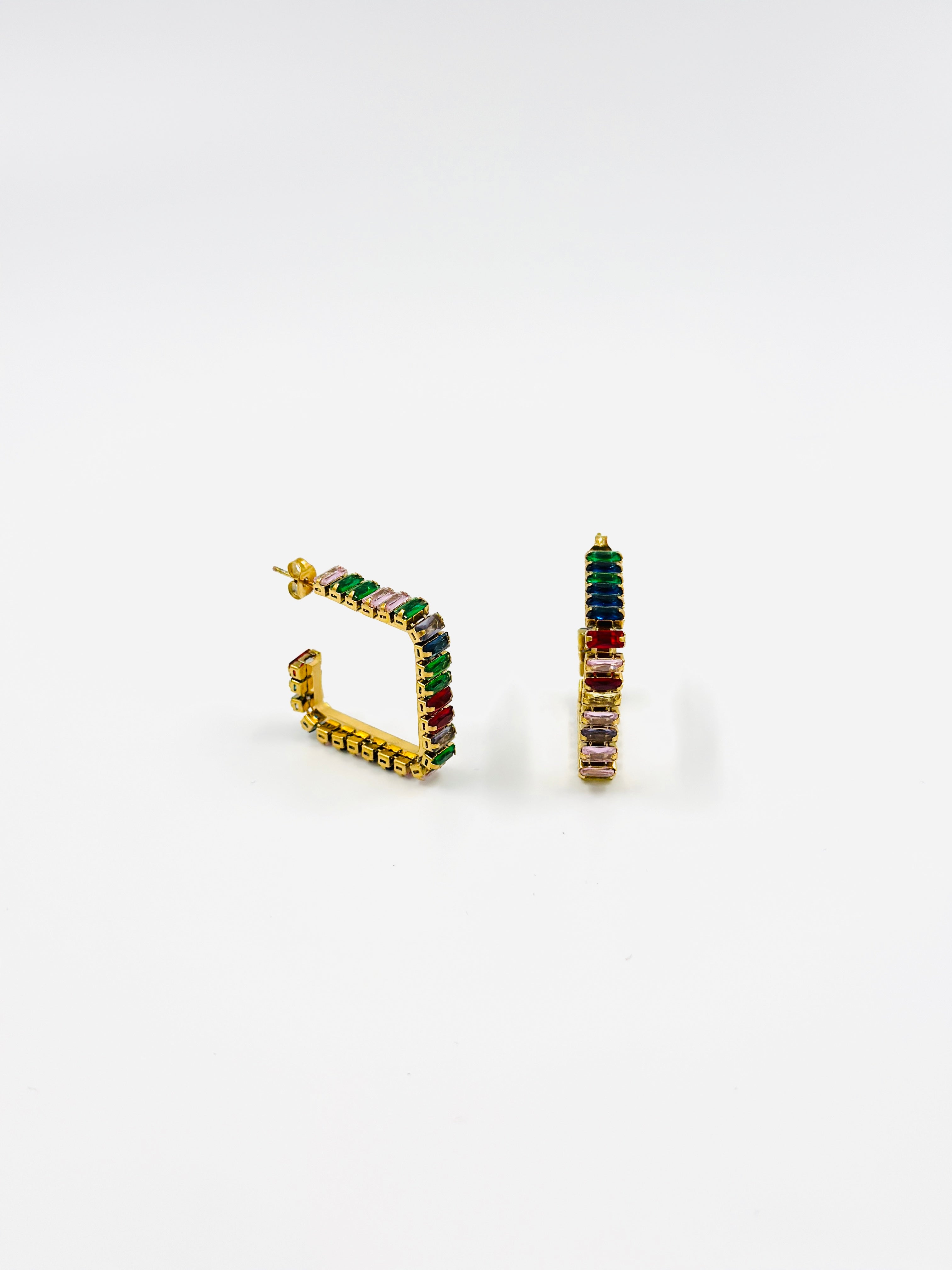 Gold Multicolor Square Hoop Earrings – MODA Accessories