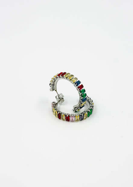 Silver Multicolor Half Hoop Earrings – MODA Accessories