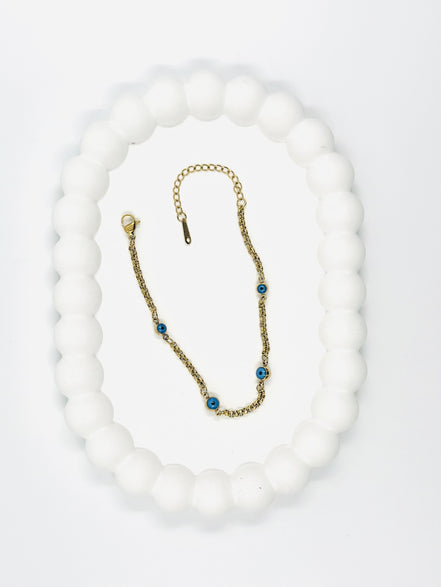 Altın Nazar Boncuklu Zincir Bileklik - Paslanmaz Çelik | MODA Aksesuarları 