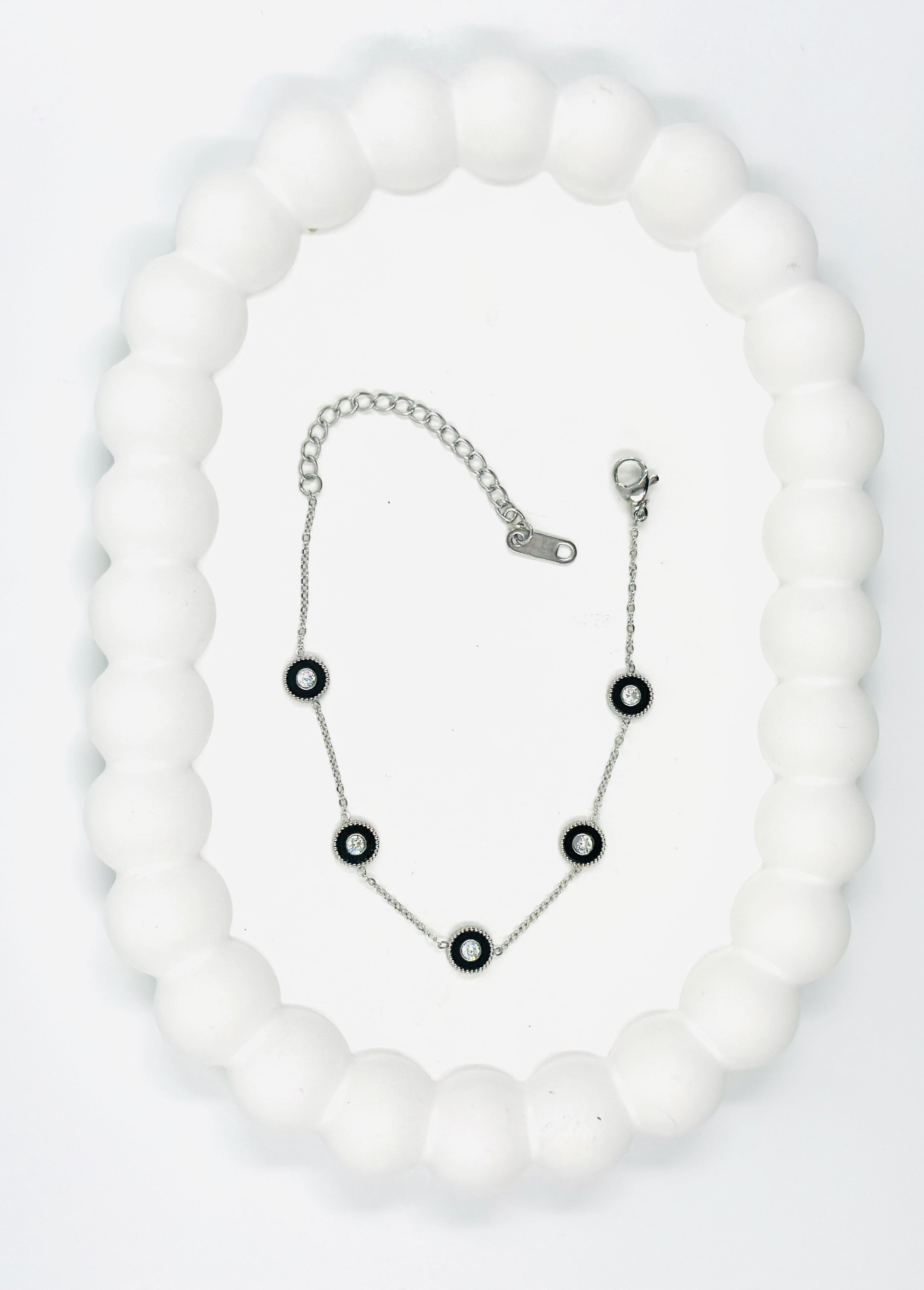 Silver & Black Enamel Circle Bracelet – Stainless Steel | MODA Accessories
