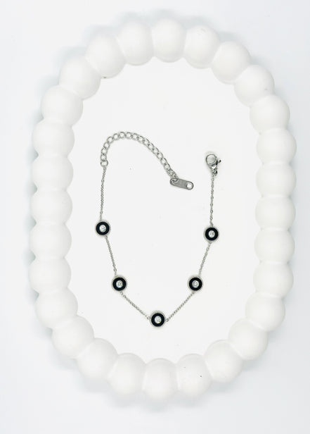 Silver & Black Enamel Circle Bracelet – Stainless Steel | MODA Accessories