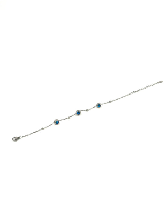 Silver Multi Evil Eye Bracelet – Stainless Steel | MODA Accessories