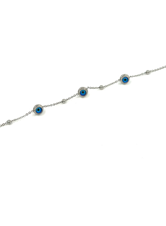 Silver Multi Evil Eye Bracelet – Stainless Steel | MODA Accessories