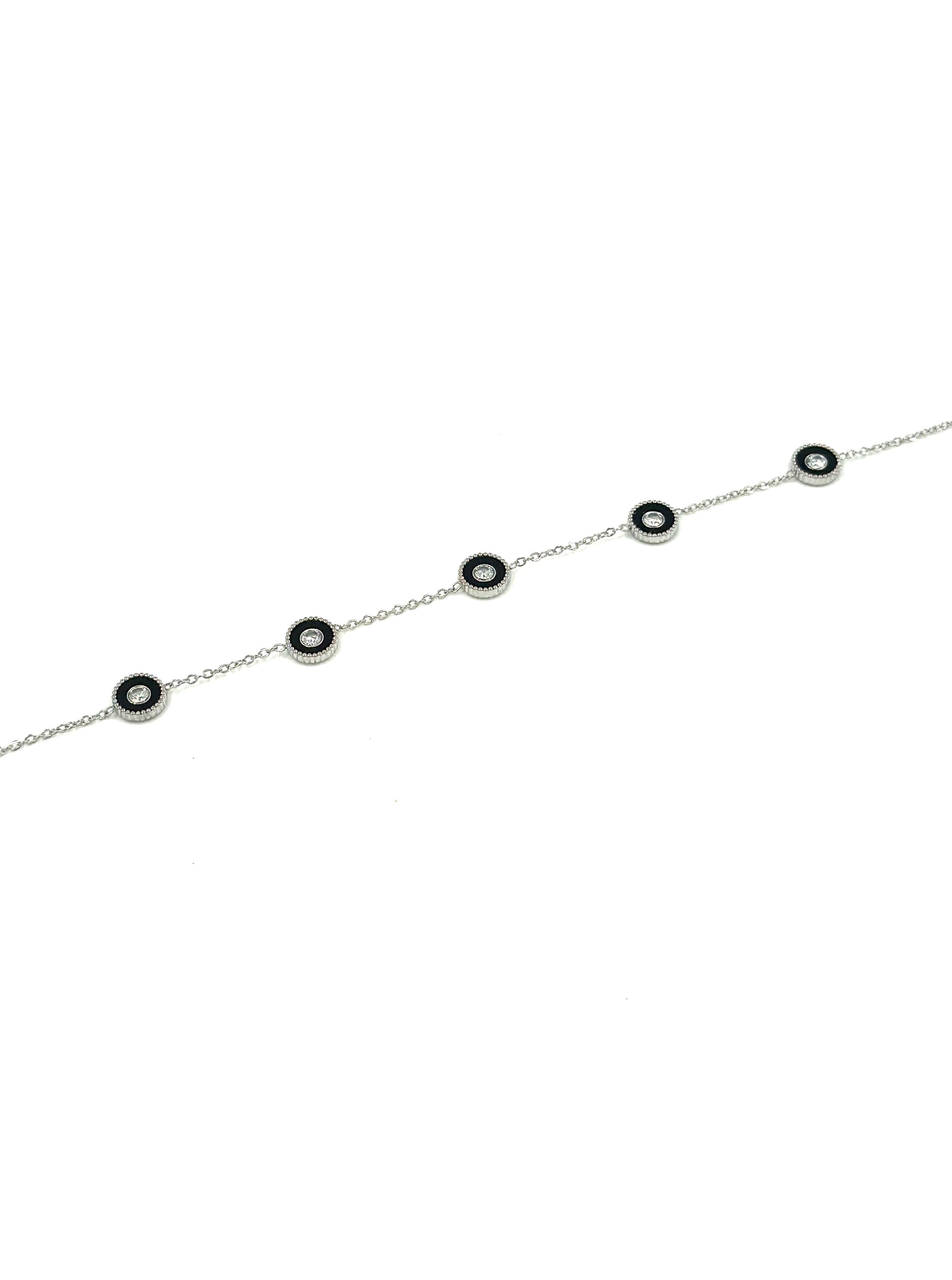 Silver & Black Enamel Circle Bracelet – Stainless Steel | MODA Accessories