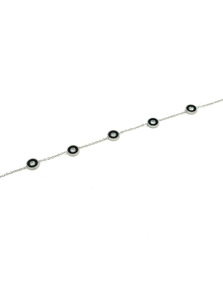 Silver & Black Enamel Circle Bracelet – Stainless Steel | MODA Accessories